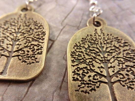 Preview: Baum Ohrringe Vintage Optik Tree Holz Wood